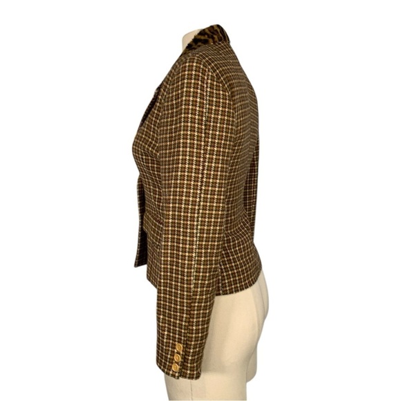 Vintage Finis Retro Y2k Faux Fur Collar Button Front  Blazer Plaid Size 4 - Picture 4 of 12